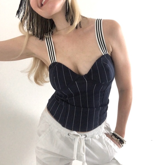 Zara Navy and White Striped Stretchy Bustier Top - Picture 4 of 4